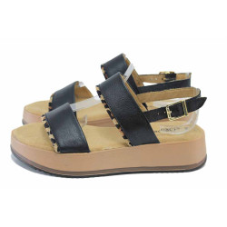 Черни анатомични дамски сандали, естествена кожа - всекидневни обувки за лятото N 100024567