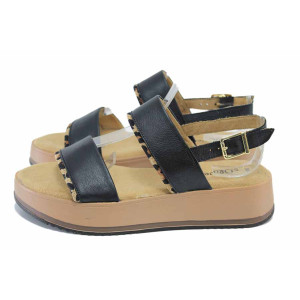 Черни анатомични дамски сандали, естествена кожа - всекидневни обувки за лятото N 100024567