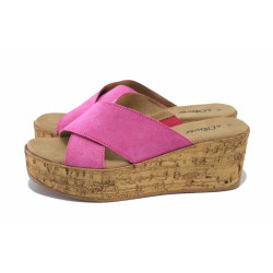 Розови анатомични дамски чехли, естествен велур - ежедневни обувки за лятото N 100024576