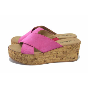 Розови анатомични дамски чехли, естествен велур - ежедневни обувки за лятото N 100024576