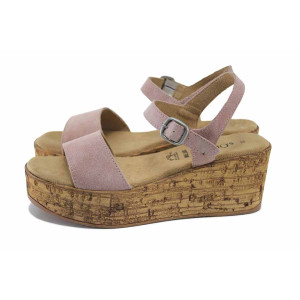 Розови анатомични дамски сандали, естествен велур - всекидневни обувки за лятото N 100024577