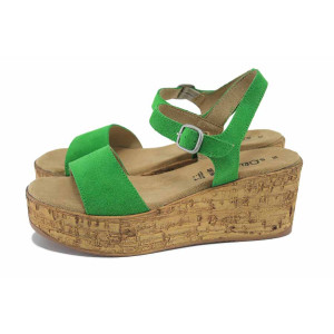 Зелени анатомични дамски сандали, естествен велур - ежедневни обувки за лятото N 100024578
