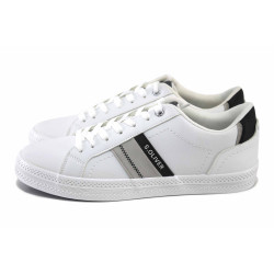 Бели мъжки анатомични маратонки, здрава еко-кожа - спортни кецове за пролетта и лятото N 100024584