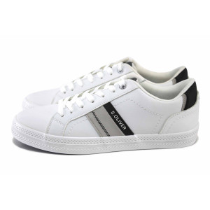 Бели мъжки анатомични маратонки, здрава еко-кожа - спортни кецове за пролетта и лятото N 100024584