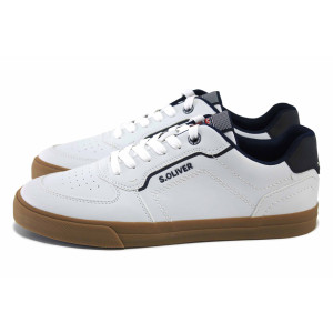 Бели мъжки анатомични спортни обувки, здрава еко-кожа - спортни кецове за пролетта и лятото N 100024585