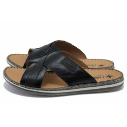 Черни мъжки чехли, естествена кожа - всекидневни обувки за лятото N 100024586