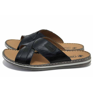 Черни мъжки чехли, естествена кожа - всекидневни обувки за лятото N 100024586