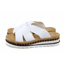 Бели дамски чехли, здрава еко-кожа - ежедневни обувки за лятото N 100024587