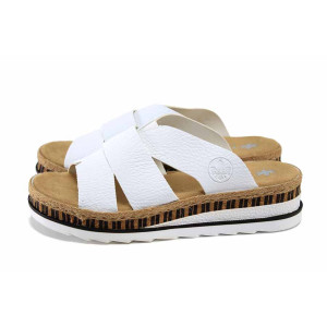 Бели дамски чехли, здрава еко-кожа - ежедневни обувки за лятото N 100024587