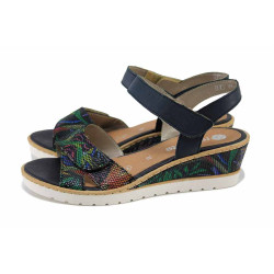 Тъмносини дамски сандали, естествена кожа - всекидневни обувки за лятото N 100024588