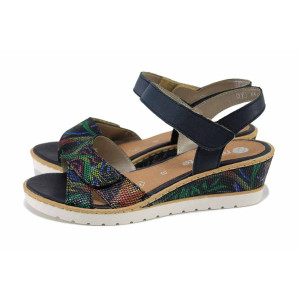 Тъмносини дамски сандали, естествена кожа - всекидневни обувки за лятото N 100024588