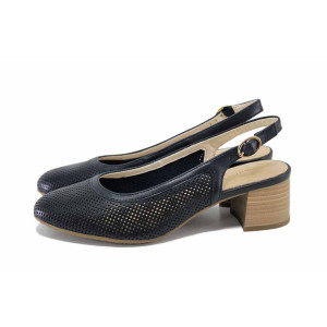 Тъмносини анатомични дамски сандали, естествена кожа перфорирана - всекидневни обувки за пролетта и лятото N 100024593