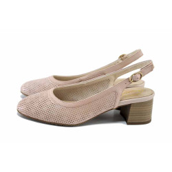 Розови анатомични дамски сандали, естествена кожа перфорирана - ежедневни обувки за пролетта и лятото N 100024594