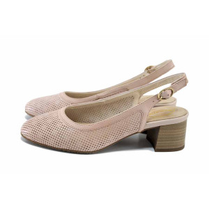 Розови анатомични дамски сандали, естествена кожа перфорирана - ежедневни обувки за пролетта и лятото N 100024594