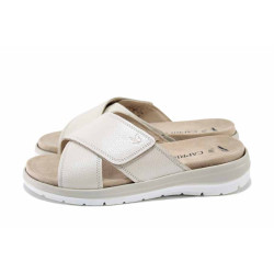 Бежови дамски чехли, естествена кожа - ежедневни обувки за лятото N 100024597