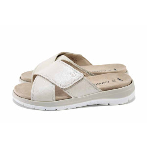 Бежови дамски чехли, естествена кожа - ежедневни обувки за лятото N 100024597