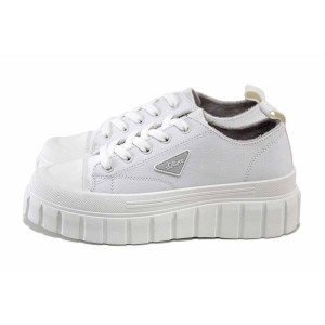 Бели анатомични дамски кецове, здрава еко-кожа - спортни обувки за есента и зимата N 100024598