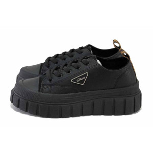 Черни анатомични дамски кецове, здрава еко-кожа - спортни обувки за есента и зимата N 100024599