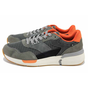 Сиви мъжки анатомични маратонки, естествена кожа и текстилна материя - спортни обувки за пролетта и лятото N 100024607