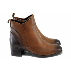 Кафяви анатомични дамски боти, естествена кожа - ежедневни обувки за есента и зимата N 100024610