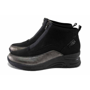 Черни дамски боти, еко-кожа и текстилна материя - спортни обувки за есента и зимата N 100024618