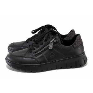 Черни дамски обувки с равна подметка, естествена кожа - всекидневни обувки за есента и зимата N 100024619