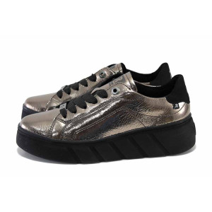 Сребристи спортни анатомични дамски обувки, естествена кожа и еко-кожа - спортни обувки за пролетта и есента N 100024623