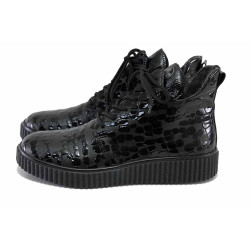 Черни дамски боти, естествена кожа - всекидневни обувки за есента и зимата N 100024646