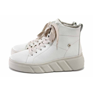 Бели дамски боти, естествена кожа - спортни кецове за есента и зимата N 100024651