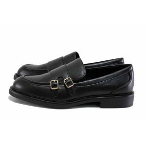 Черни анатомични дамски обувки с равна подметка, здрава еко-кожа - всекидневни обувки за есента и зимата N 100024691