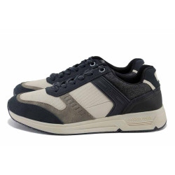 Тъмносини мъжки спортни обувки, здрава еко-кожа - ежедневни обувки за есента и зимата N 100024704