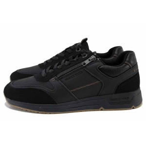 Черни мъжки анатомични спортни обувки, здрава еко-кожа - спортни обувки за есента и зимата N 100024720