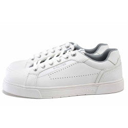 Бели мъжки анатомични спортни обувки, здрава еко-кожа - спортни кецове за есента и зимата N 100024721