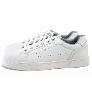 Бели мъжки анатомични спортни обувки, здрава еко-кожа - спортни кецове за есента и зимата N 100024721