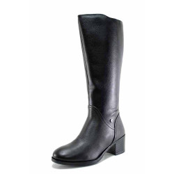 Черни дамски ботуши, естествена кожа - ежедневни обувки за есента и зимата N 100024729