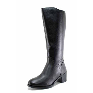 Черни дамски ботуши, естествена кожа - ежедневни обувки за есента и зимата N 100024729