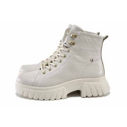 Светлобежови дамски боти, естествена кожа - всекидневни обувки за есента и зимата N 100024761