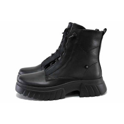 Черни дамски боти, естествена кожа - всекидневни обувки за есента и зимата N 100024887