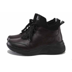 Червени дамски боти, естествена кожа - всекидневни обувки за есента и зимата N 100024913