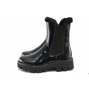 Черни дамски боти, лачена еко кожа - ежедневни обувки за есента и зимата N 100024925