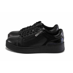 Черни дамски кецове, естествена кожа - всекидневни обувки за есента и зимата N 100024983