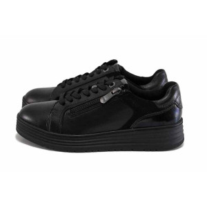 Черни дамски кецове, естествена кожа - всекидневни обувки за есента и зимата N 100024983