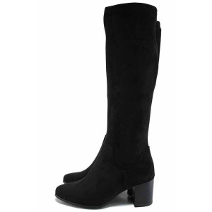 Черни дамски ботуши, качествен еко-велур - официални обувки за есента и зимата N 100024988