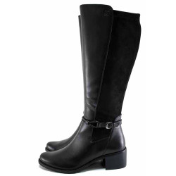 Черни дамски ботуши, естествена кожа и текстилна материя - ежедневни обувки за есента и зимата N 100024989