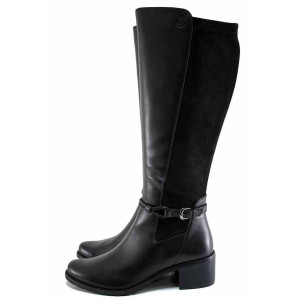 Черни дамски ботуши, естествена кожа и текстилна материя - ежедневни обувки за есента и зимата N 100024989