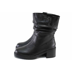 Черни дамски боти, естествена кожа - всекидневни обувки за есента и зимата N 100025019