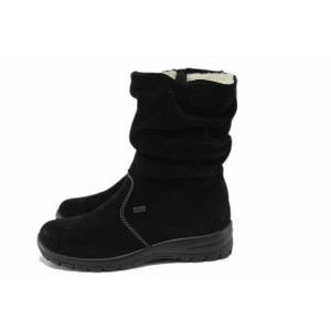 Черни анатомични равни дамски боти Rieker от естествена кожа - велур