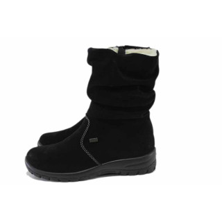 Черни анатомични равни дамски боти Rieker от естествена кожа - велур