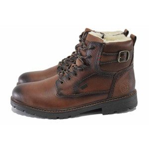 Кафяви мъжки боти, естествена кожа - всекидневни обувки за есента и зимата N 100025051