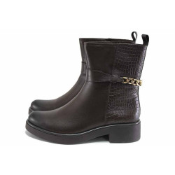 Тъмнокафяви дамски боти, естествена кожа - ежедневни обувки за есента и зимата N 100025092